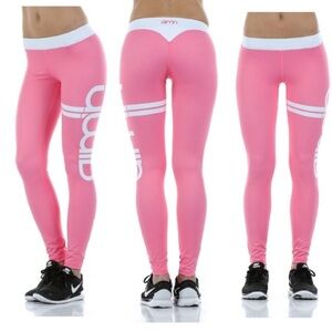 NWT aim’n Sportswear Signature Pink Stripe Tights Size Medium, Pink/White